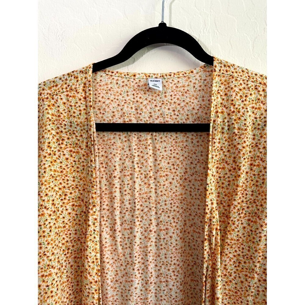Old Navy Open Front Floral Blouse‎ Top Women's Size XXL Orange Tie-Waist - Picture 2 of 16